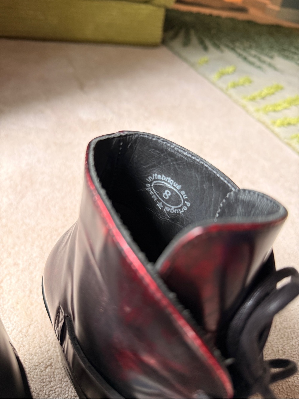 John Fluevog Swordfish Hi Fauvist Fries Iridescent Red Ankle Boots 8 EUC - Picture 10 of 14